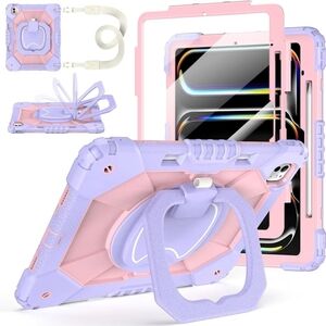 Durable Tablet Case with Rotating Stand - Pink and Purple Cover